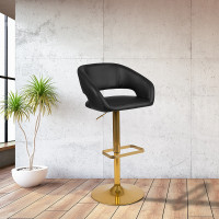 Flash Furniture CH-122070-BK-G-GG Contemporary Black Vinyl Adjustable Height Barstool with Rounded Mid-Back and Gold Base